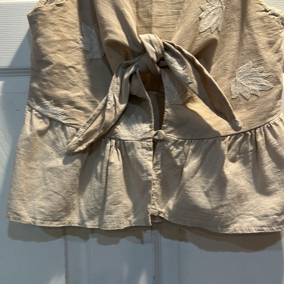 Puro Lino Linen Embroidered Knot Front Vest Top S Blouse lagenlook - Picture 5 of 7